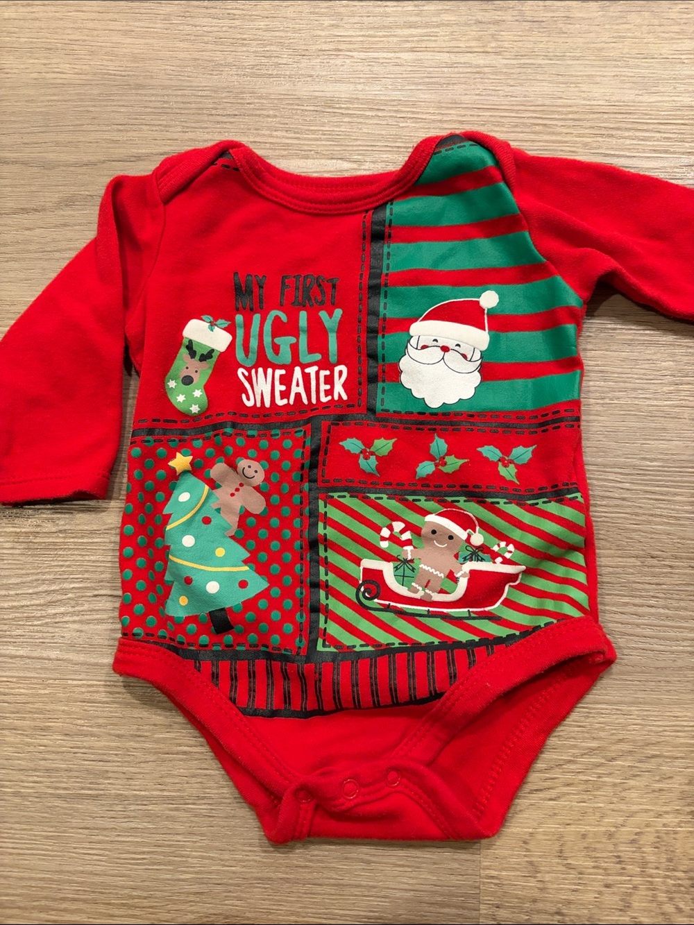 Baby Starters Red and Green 'My First Ugly Sweater' Holiday One-Piece